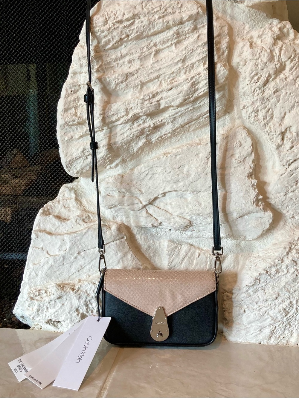 NWT Calvin Klein Lock Daytona leather convertible statement crossbody/ belt bag